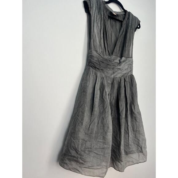 Boss Orange Gray Dress Women 6 Pleated Sheer Cap Sleeve Embellished‎ Waist - Picture 5 of 10